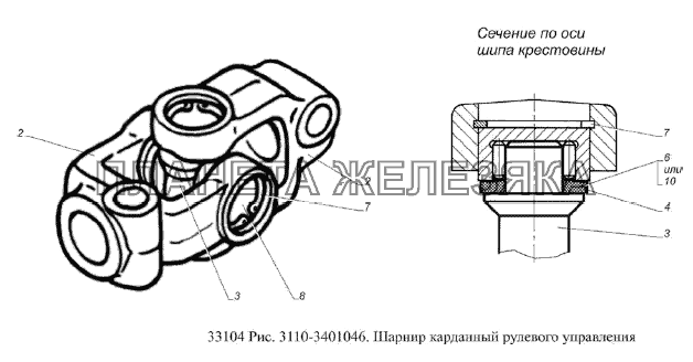 Шарнир карданный рулевого управления ГАЗ-33104 Валдай Евро 3